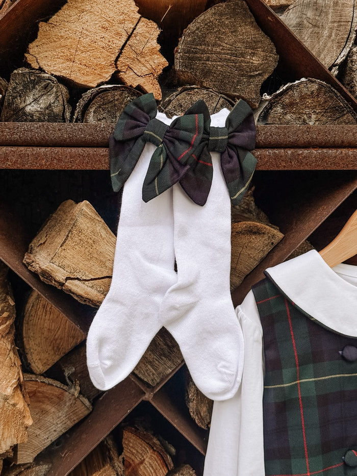 Girls Royal Navy Tartan Bow Socks