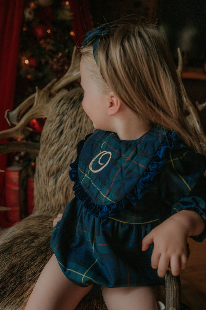 Girls Royal Navy Tartan Personalised Bib