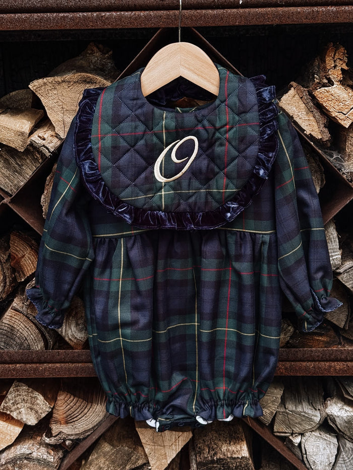 Girls Royal Navy Tartan Personalised Bib