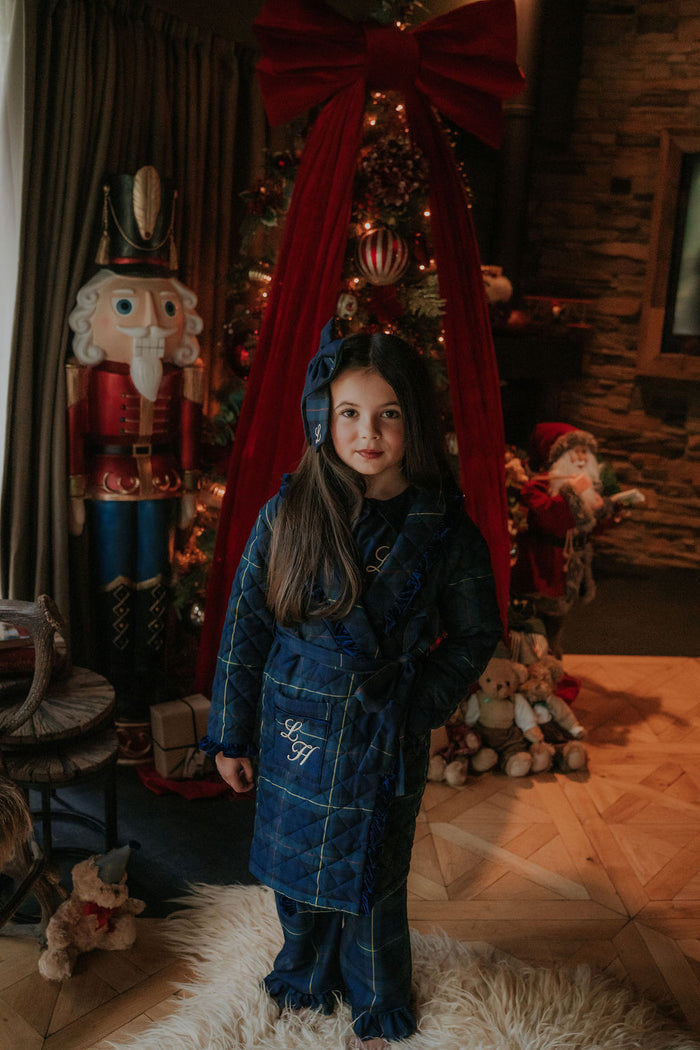 Girls Royal Navy Tartan Personalised Dressing Gown