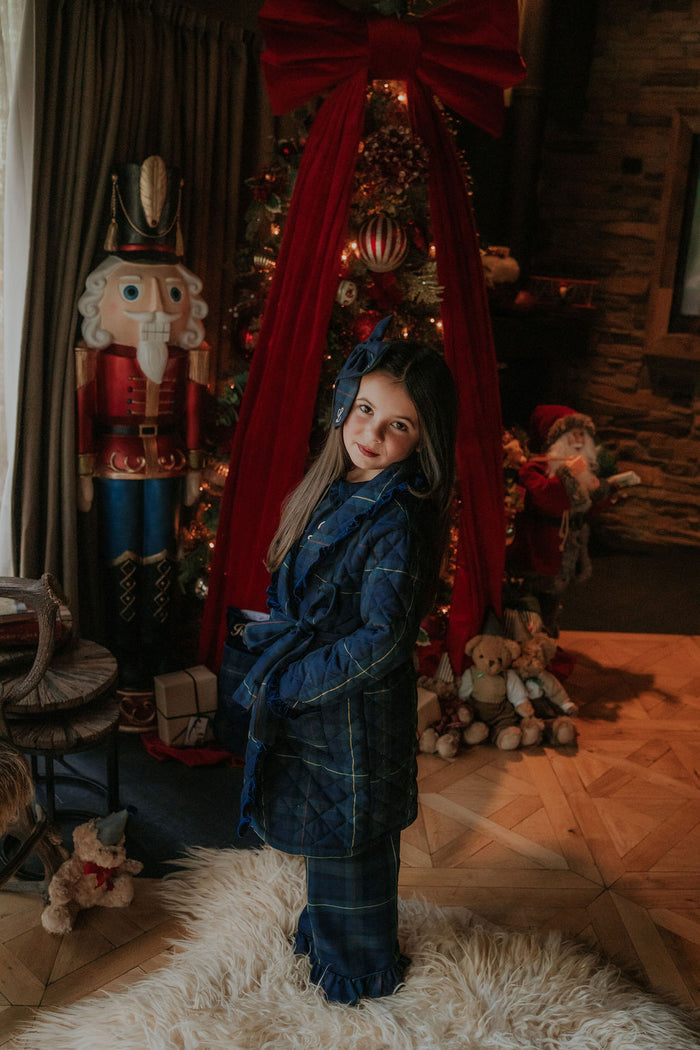 Girls Royal Navy Tartan Personalised Dressing Gown