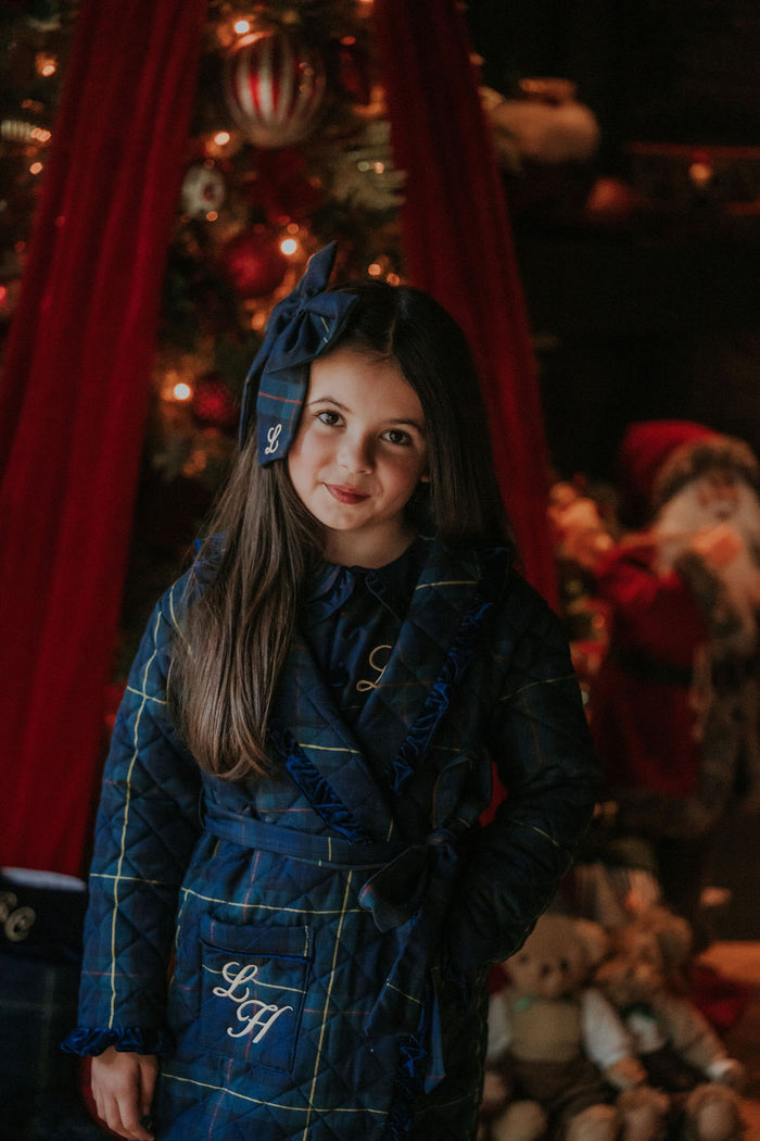 Girls Royal Navy Tartan Personalised Dressing Gown