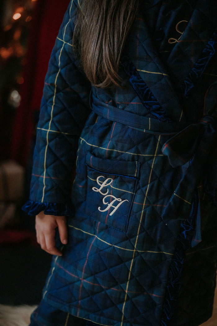 Girls Royal Navy Tartan Personalised Dressing Gown