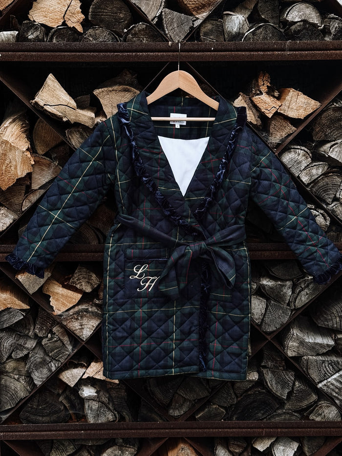 Girls Royal Navy Tartan Personalised Dressing Gown