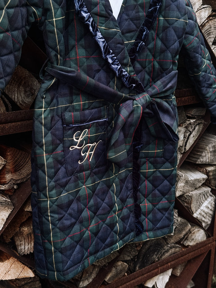 Girls Royal Navy Tartan Personalised Dressing Gown