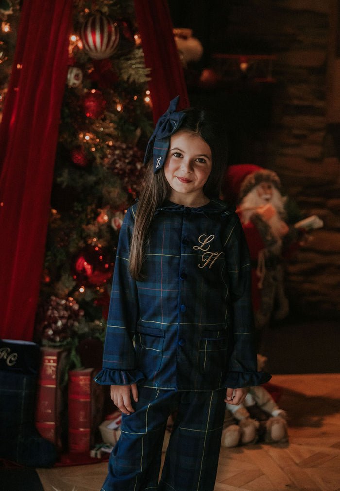 Girls Royal Navy Tartan Personalised Pyjamas