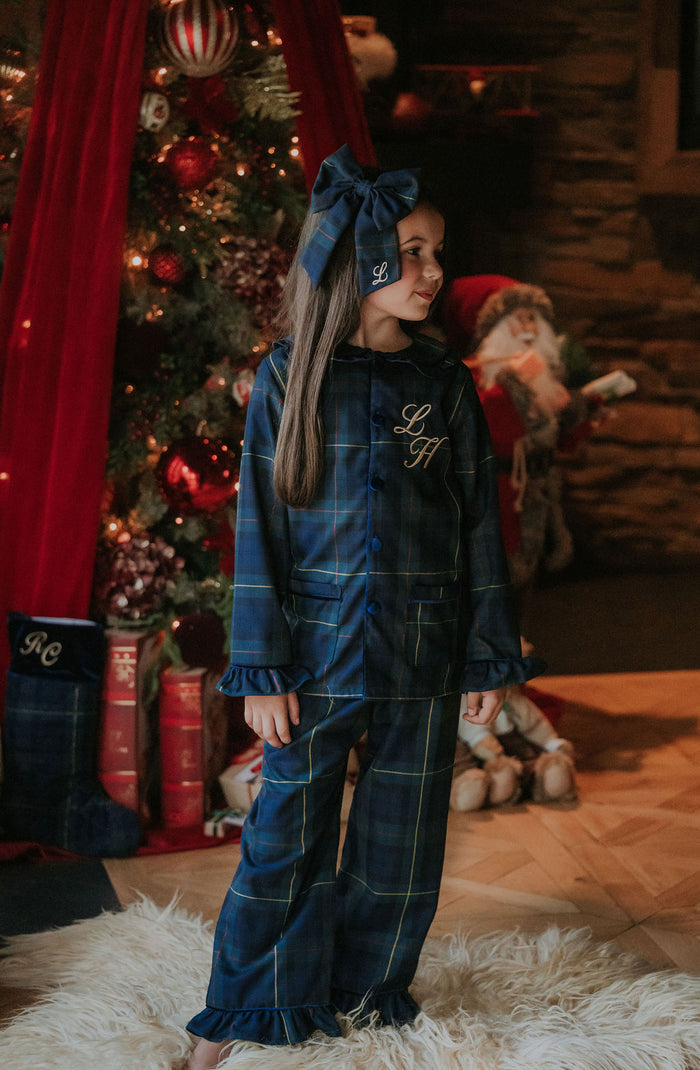 Girls Royal Navy Tartan Personalised Pyjamas