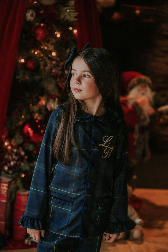 Girls Royal Navy Tartan Personalised Pyjamas