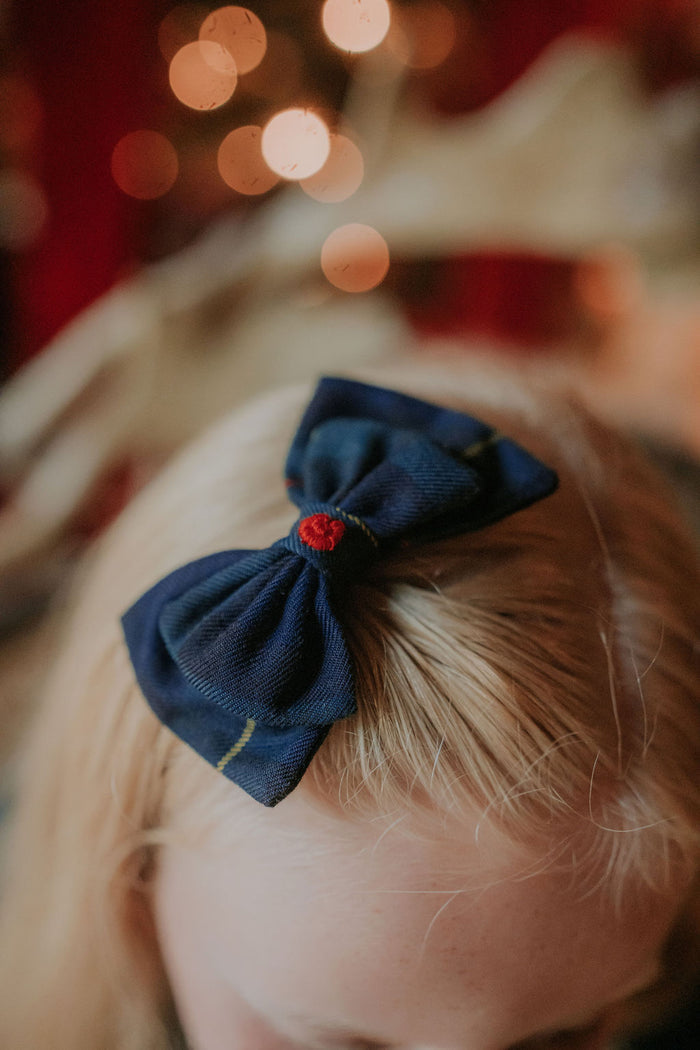 Girls Royal Navy Tartan Small Hairbow