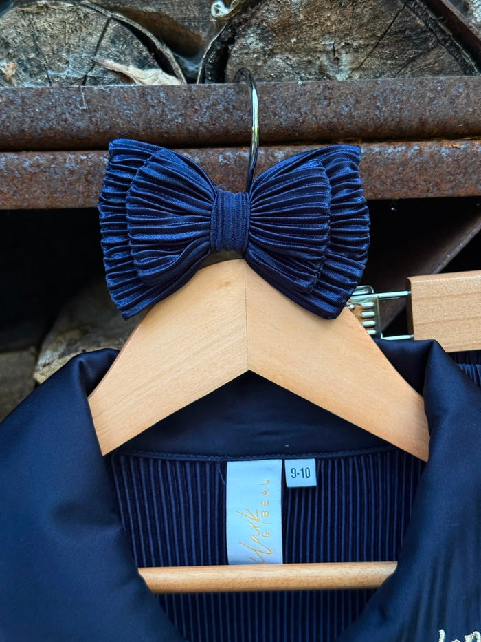 Girls Small Indigo Plisse Hairbow