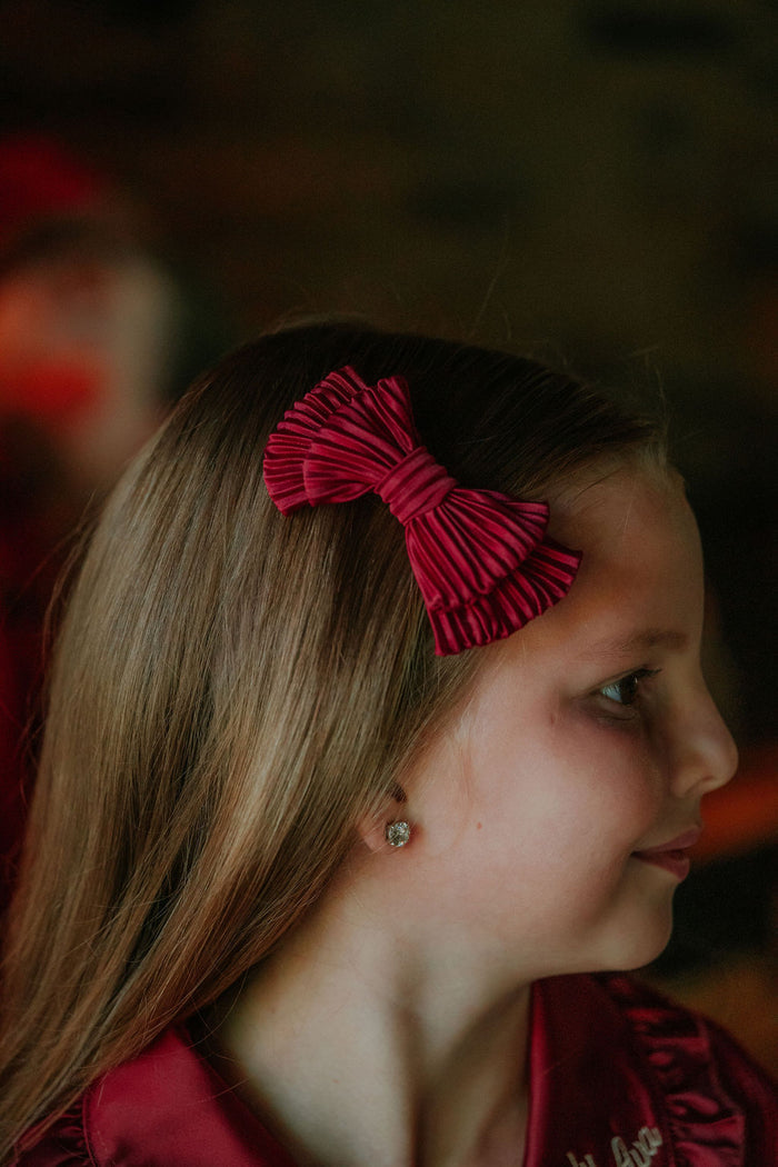 Girls Small Merlot Plisse Hairbow