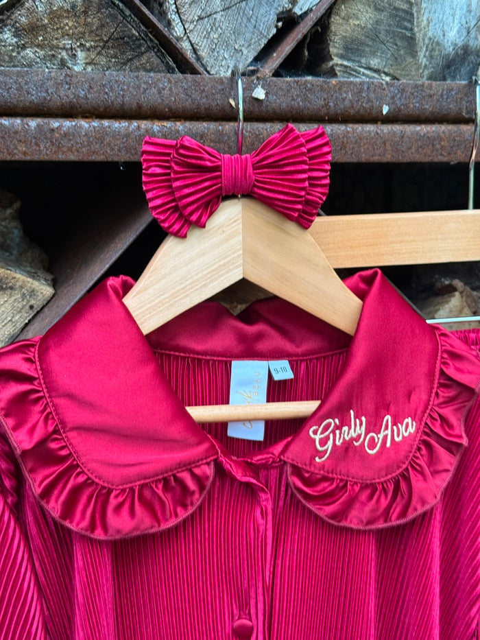 Girls Small Merlot Plisse Hairbow
