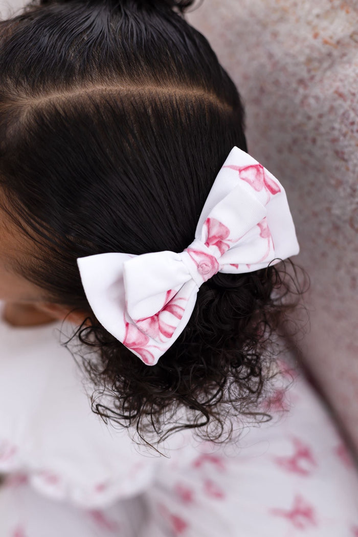 Girls Small Pink Bow Print Hairbow