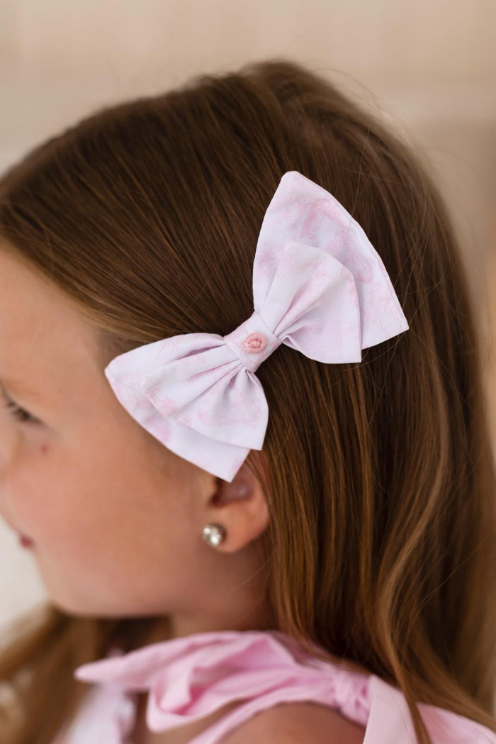 Girls Small Pink French Toile Hairbow
