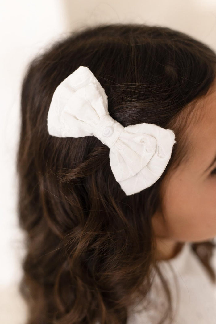 Girls White Angelic Broiderie Anglaise Hairbow