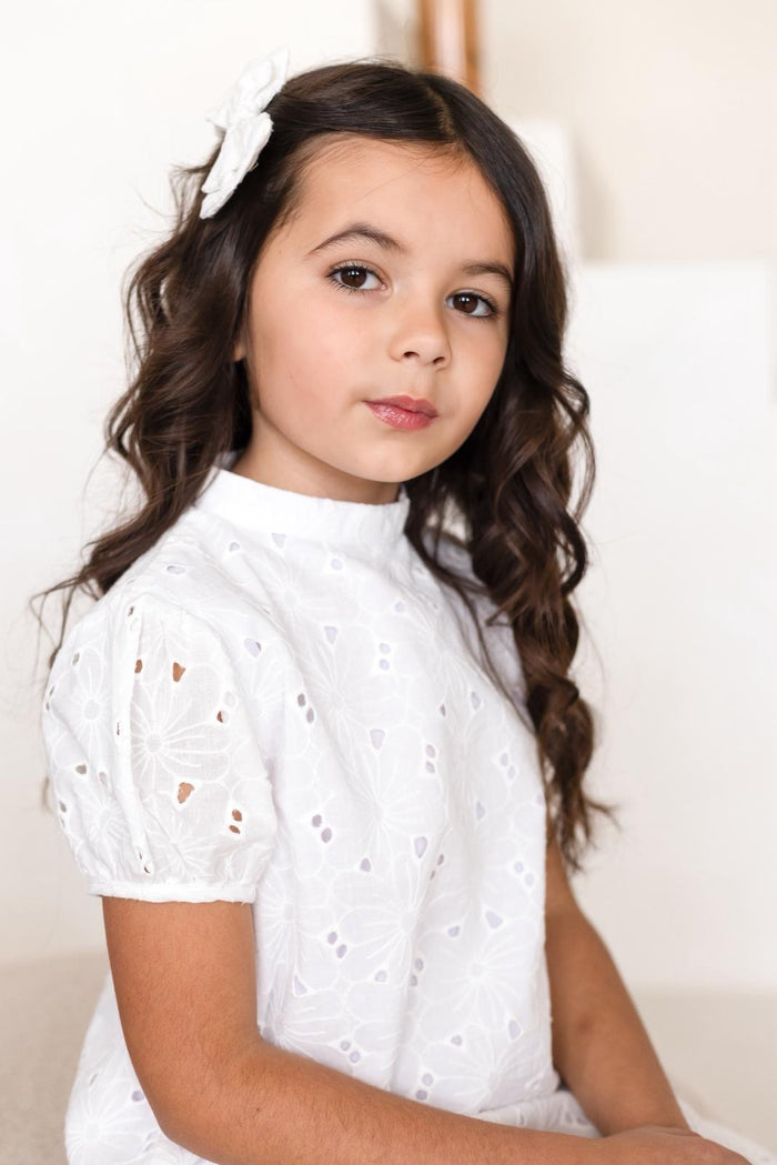 Girls White Angelic Broiderie Anglaise Hairbow