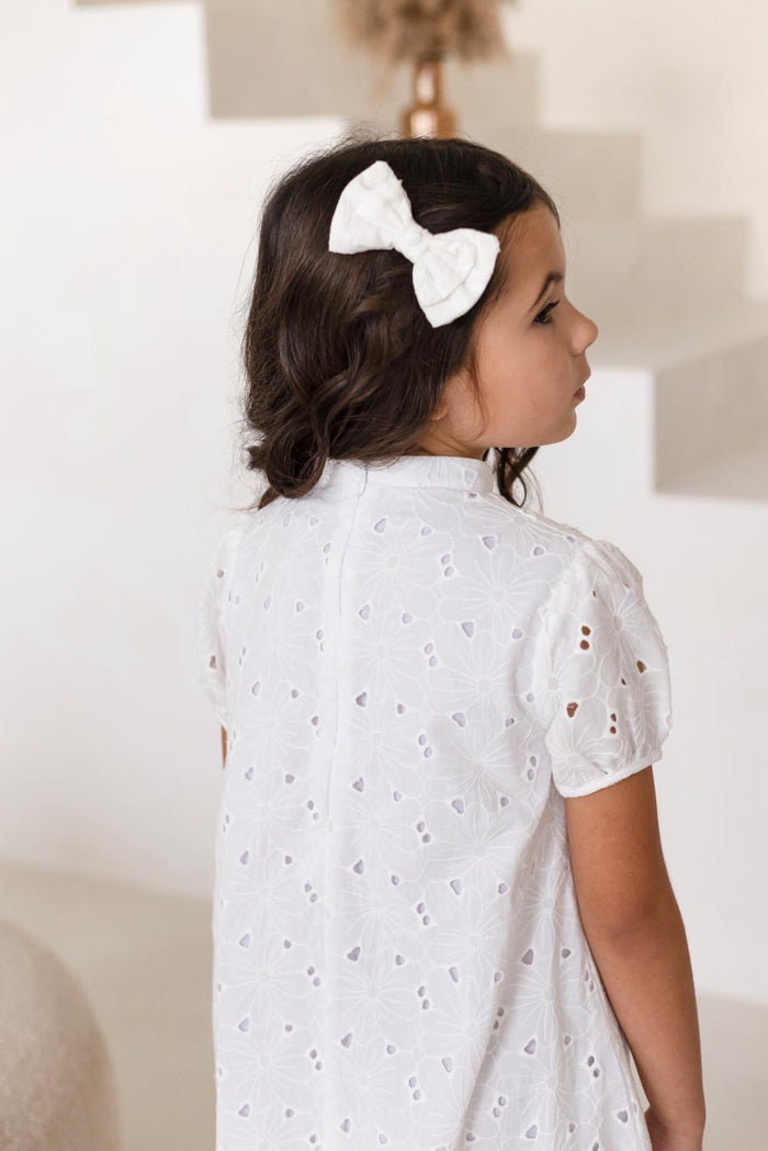 Girls White Angelic Broiderie Anglaise Hairbow