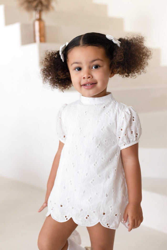 Girls White Angelic Broiderie Anglaise Romper