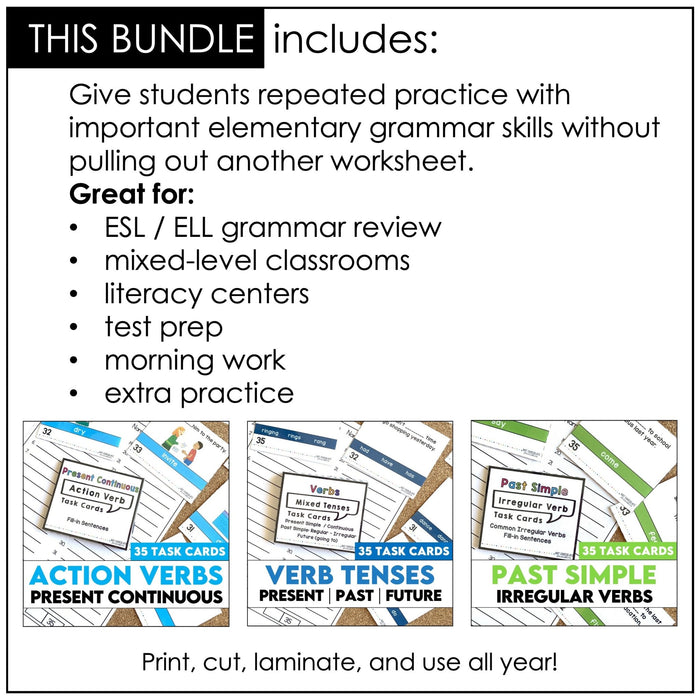 Grammar & Vocabulary Task Card Bundle - Hot Chocolate Teachables