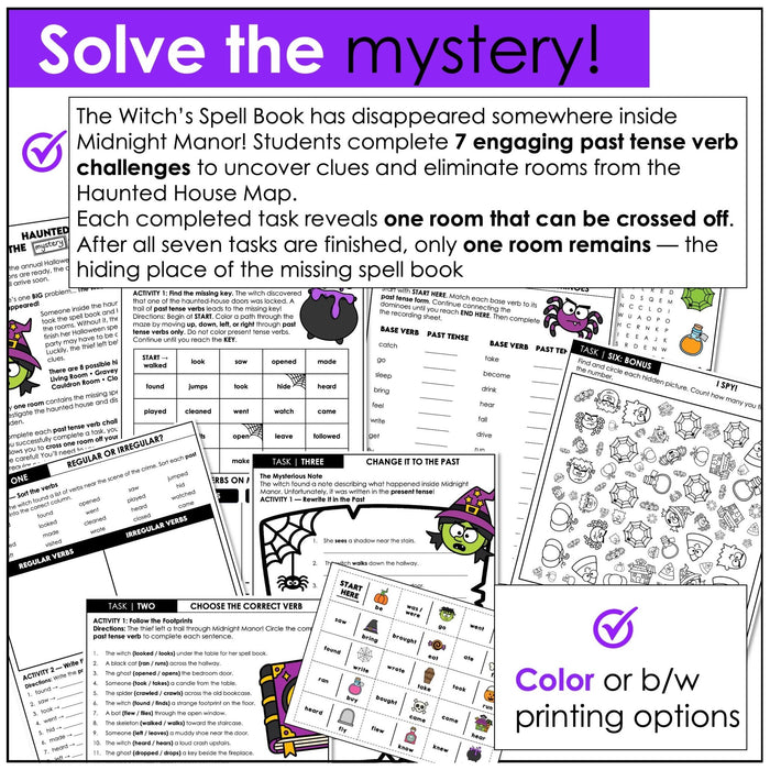 Halloween Past Tense Verb Escape Room – Regular & Irregular Verbs Mystery Game - Hot Chocolate Teachables