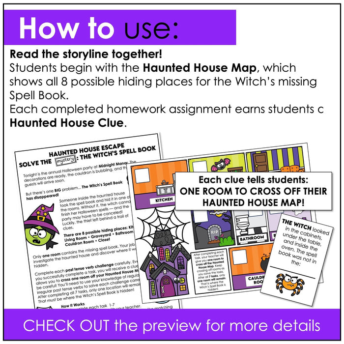 Halloween Past Tense Verb Escape Room – Regular & Irregular Verbs Mystery Game - Hot Chocolate Teachables
