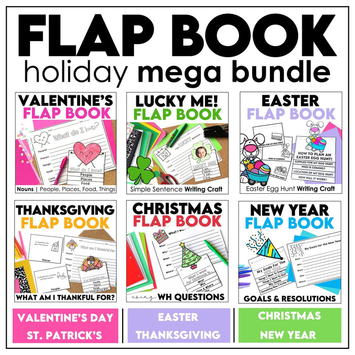 Holiday Flap Book Writing Activities - Christmas | New Year's | Valentine's Day - Hot Chocolate Teachables