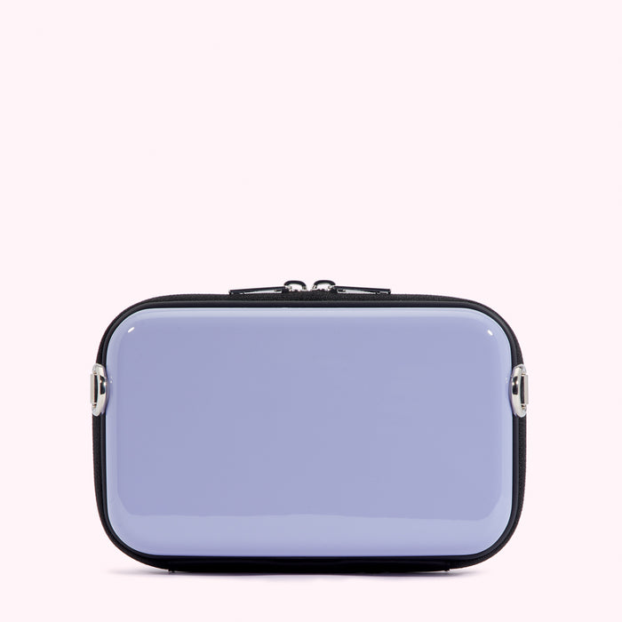 Lavender zipped case with black trim.