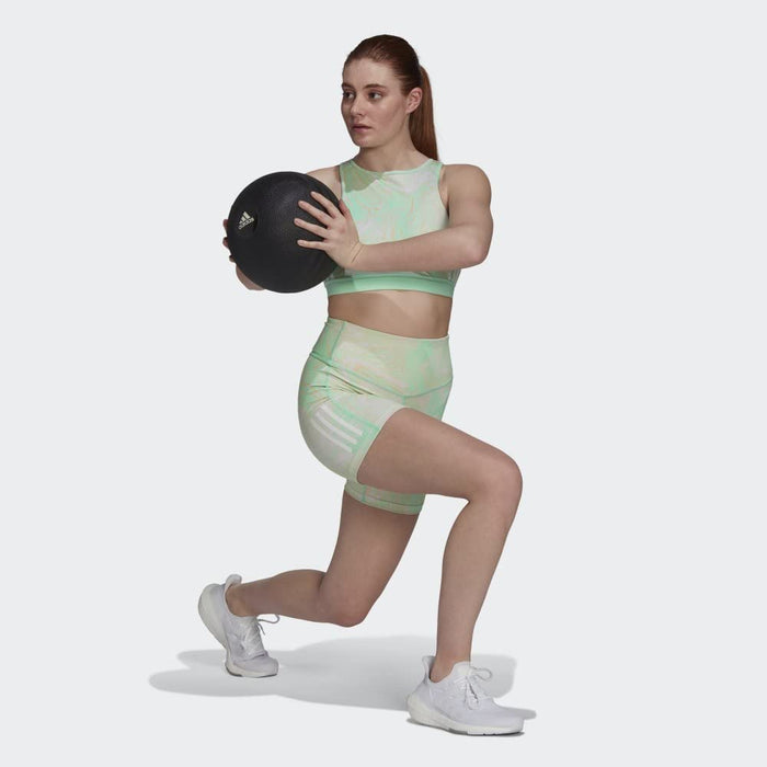 adidas Hyperglam Aeroready Training High-Rise Marble-Print Tight Shorts Women's, Multicolor