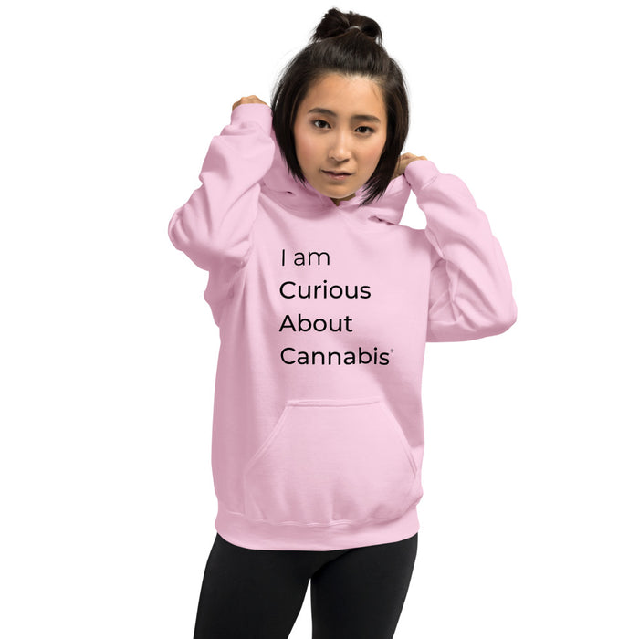 I am Curious About Cannabis Hoodie (Black Text)