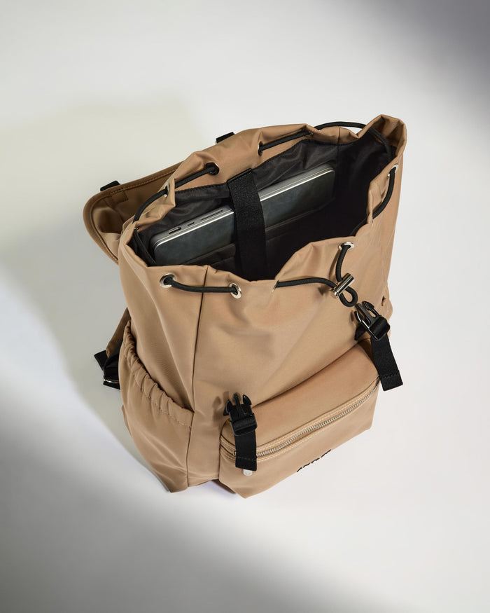 a backpack with a laptop inside