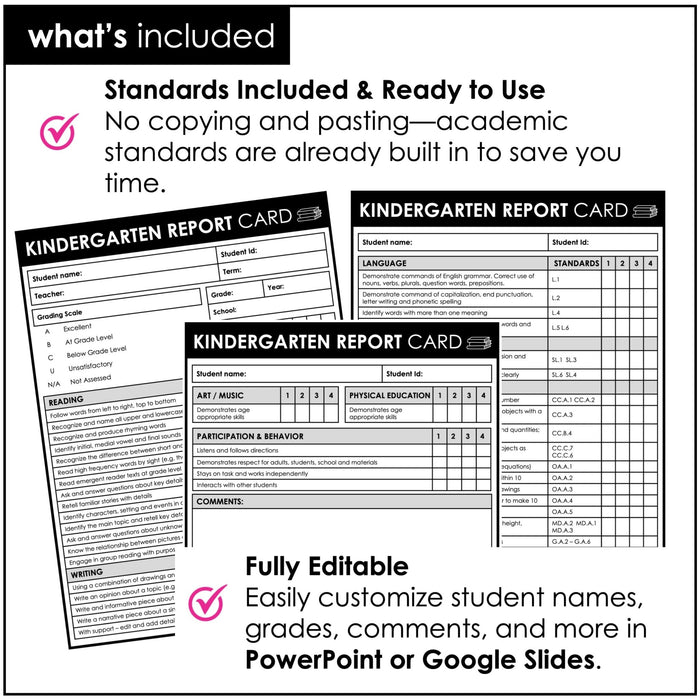 Kindergarten Report Card Templates – Editable with Common Core Standards - Hot Chocolate Teachables