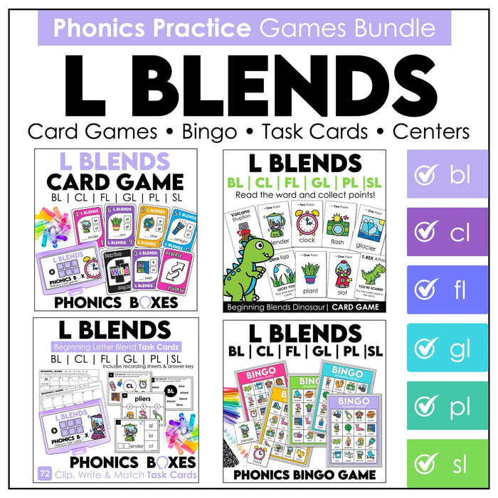 L Blends Phonics Bundle – BL, CL, FL, GL, PL, SL Games & Task Cards - Hot Chocolate Teachables