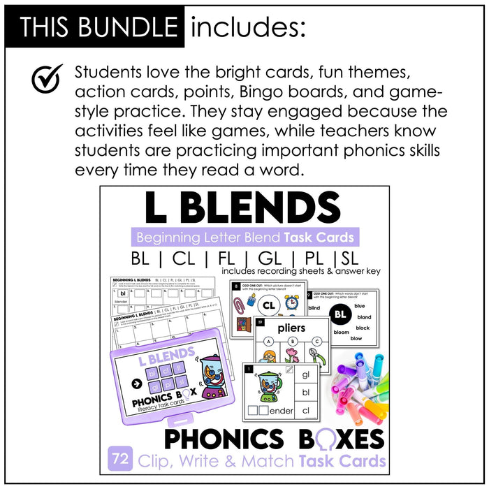 L Blends Phonics Bundle – BL, CL, FL, GL, PL, SL Games & Task Cards - Hot Chocolate Teachables