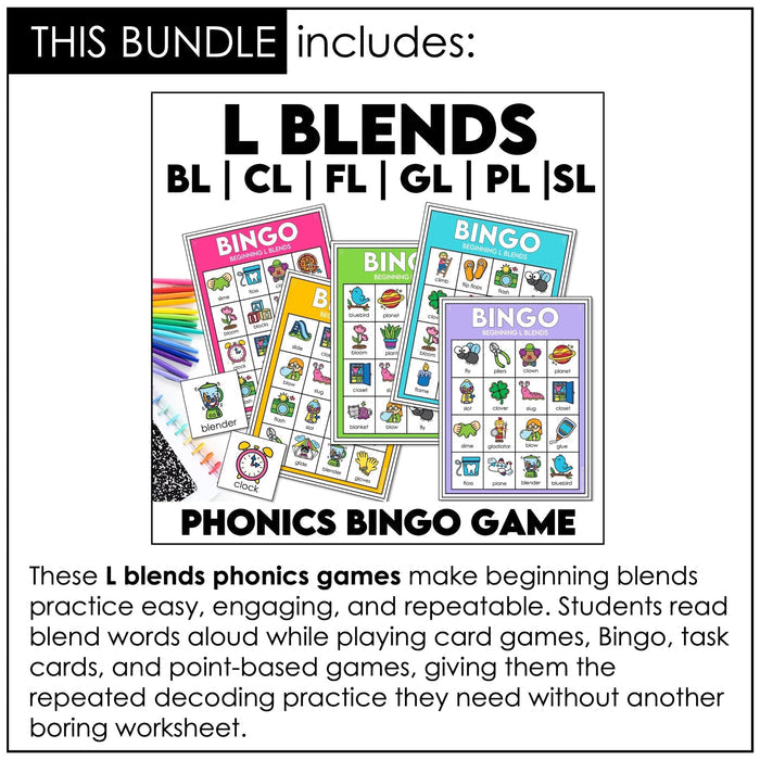 L Blends Phonics Bundle – BL, CL, FL, GL, PL, SL Games & Task Cards - Hot Chocolate Teachables