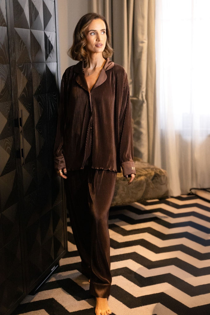 Ladies Espresso Plisse Pyjamas