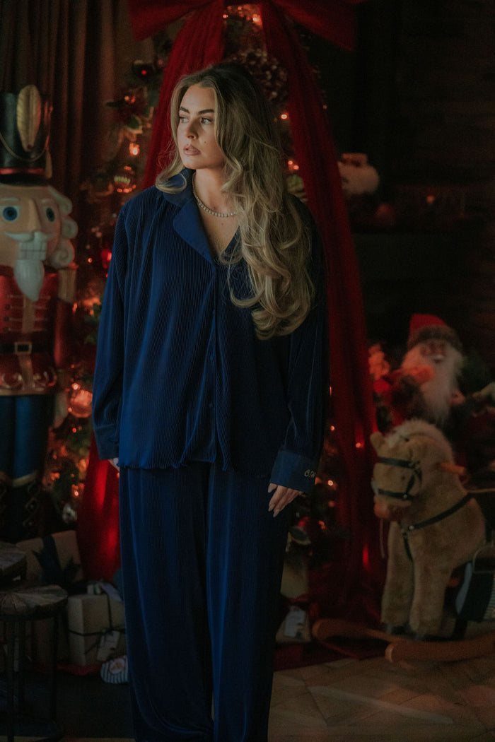Ladies Indigo Plisse Pyjamas