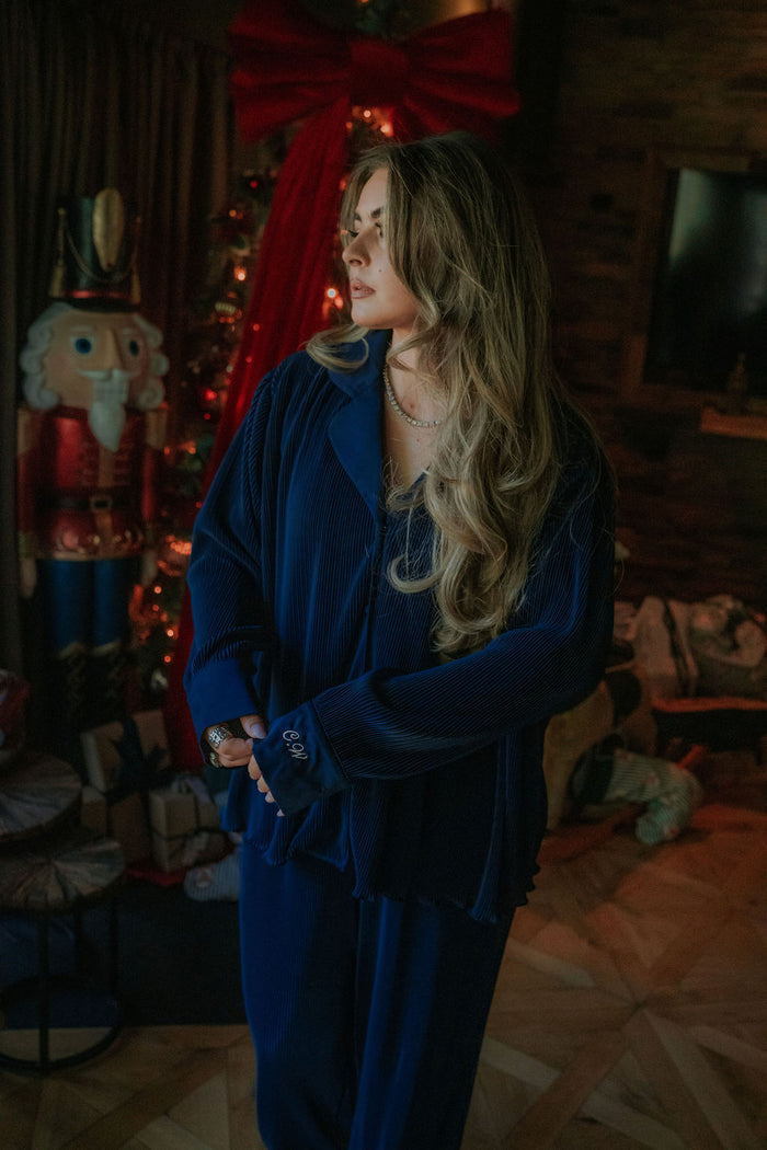 Ladies Indigo Plisse Pyjamas