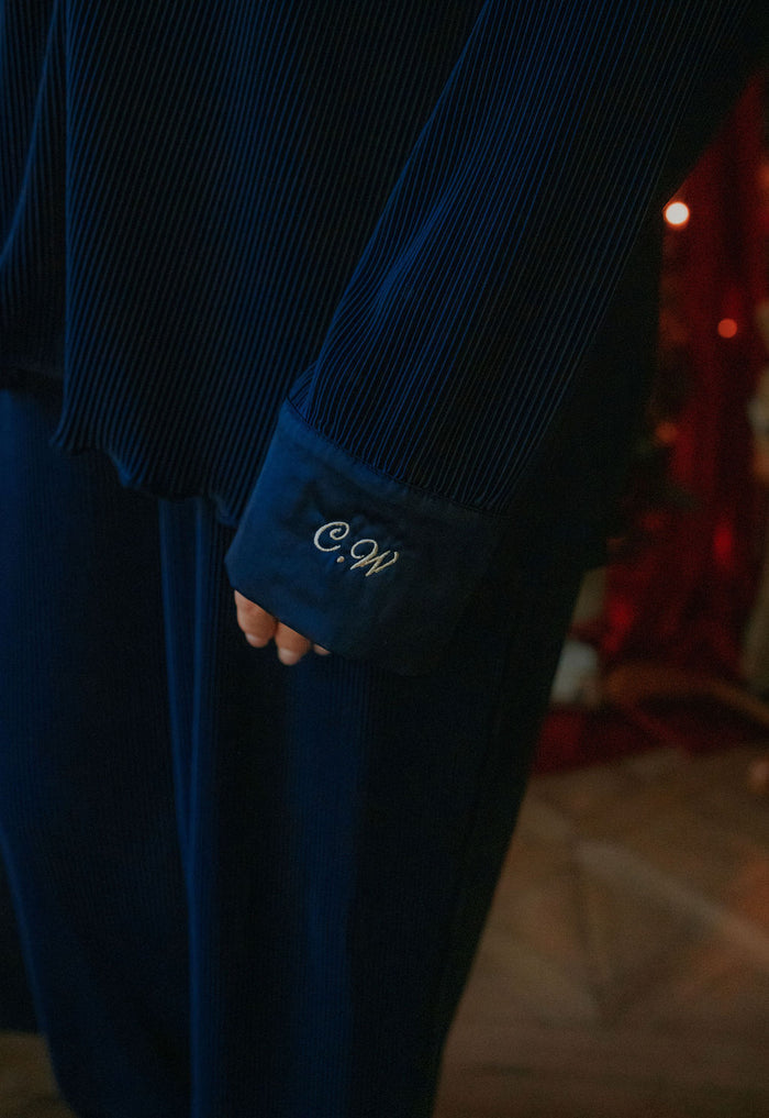 Ladies Indigo Plisse Pyjamas