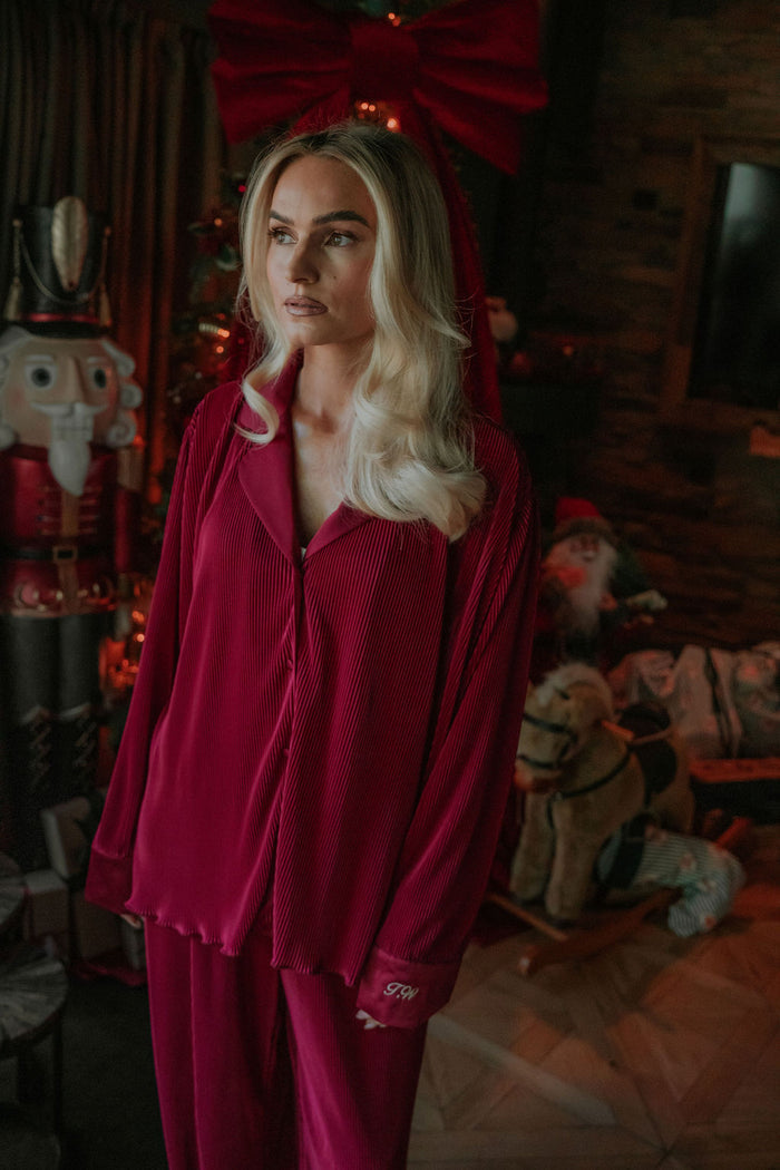 Ladies Merlot Plisse Pyjamas