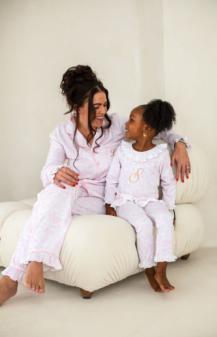 Ladies Pink Personalised French Toile Pyjamas