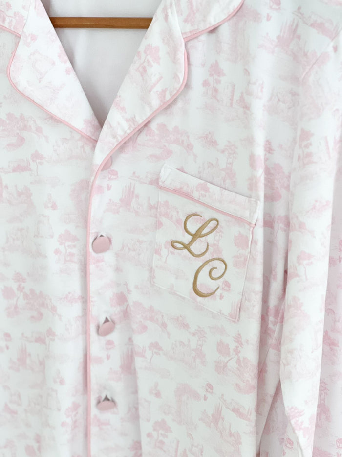 Ladies Pink Personalised French Toile Pyjamas
