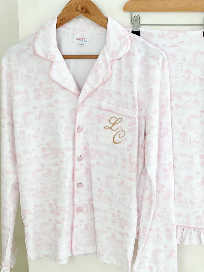 Ladies Pink Personalised French Toile Pyjamas