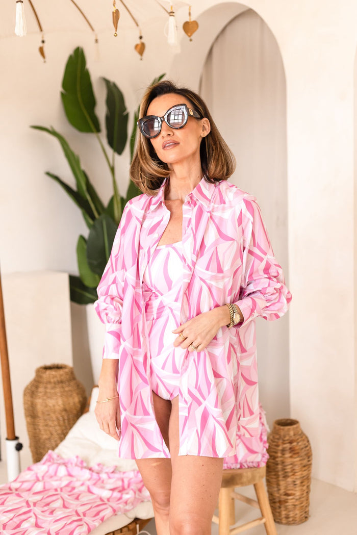 Ladies Pink Personalised Riviera Muse Beach Shirt