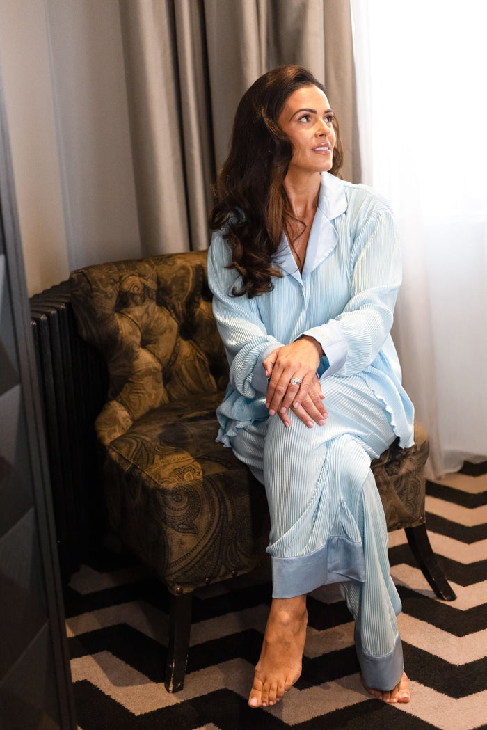 Ladies Sky Blue Plisse Pyjamas