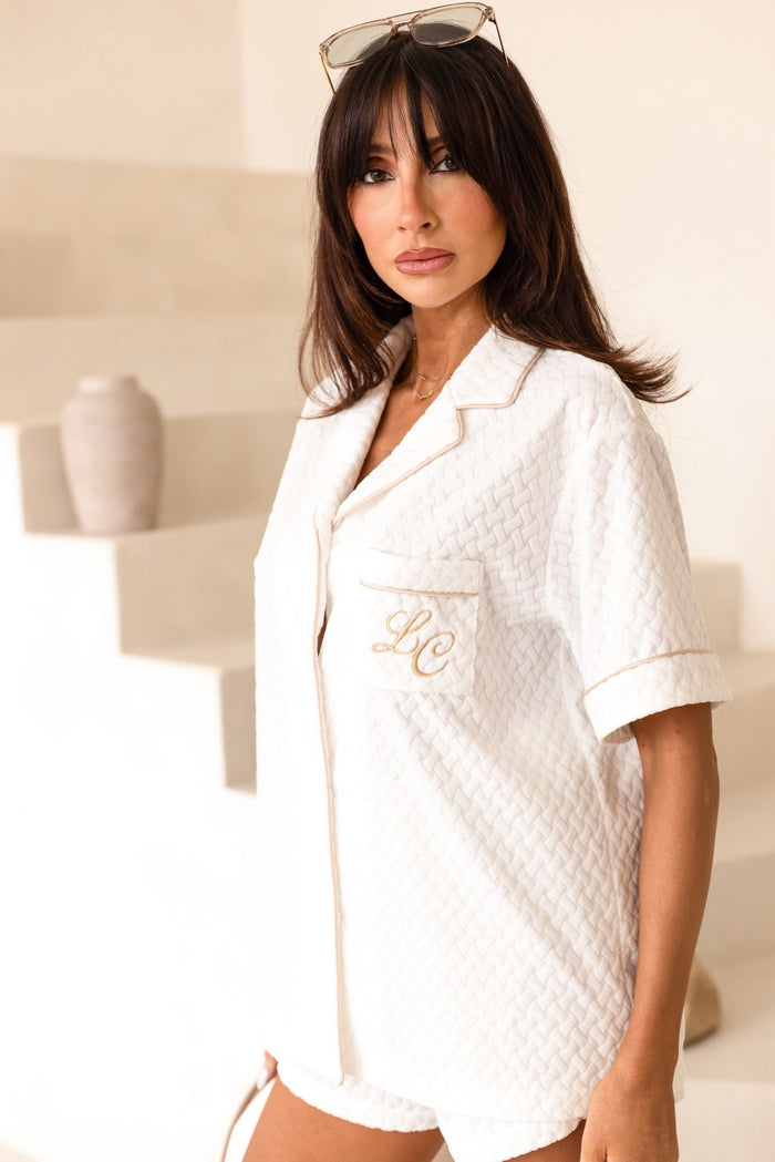 Ladies White Personalised Towelling Short Set