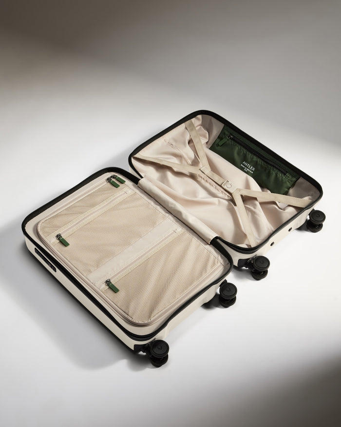 a suitcase with wheels and a zipper