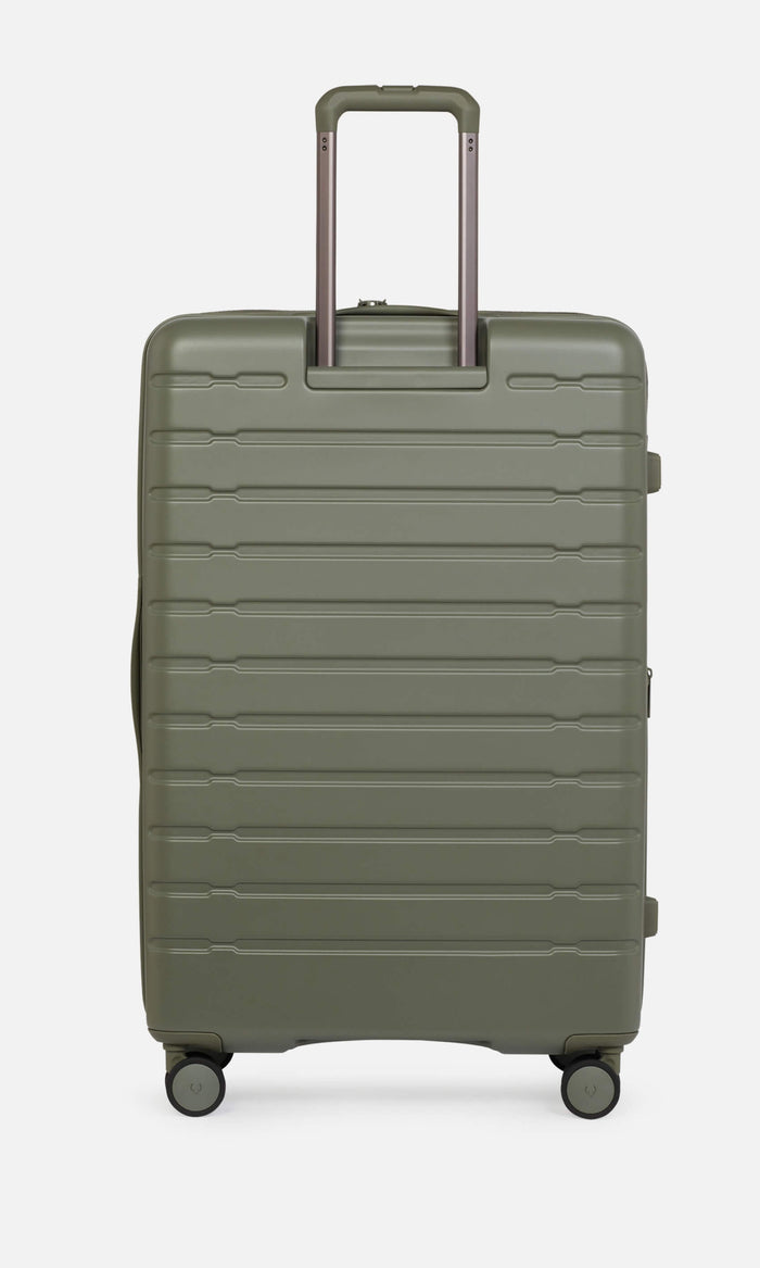 a green suitcase with handle