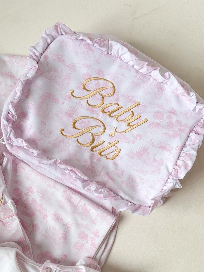 Large Pink Personalised French Toile Pouch