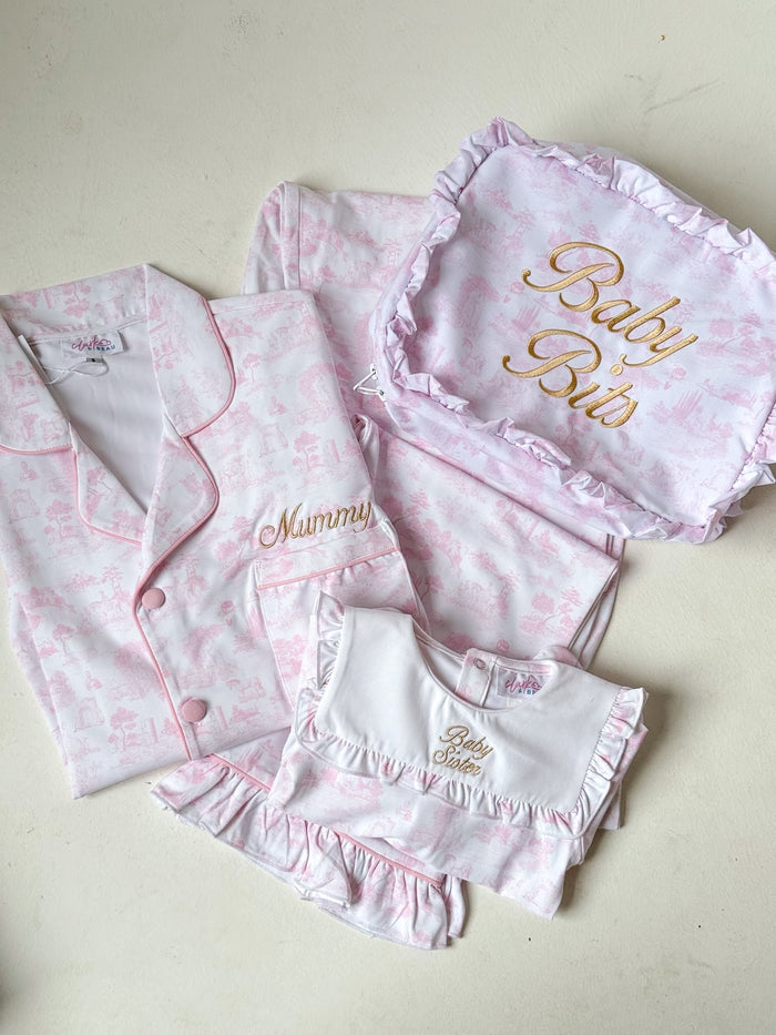 Large Pink Personalised French Toile Pouch