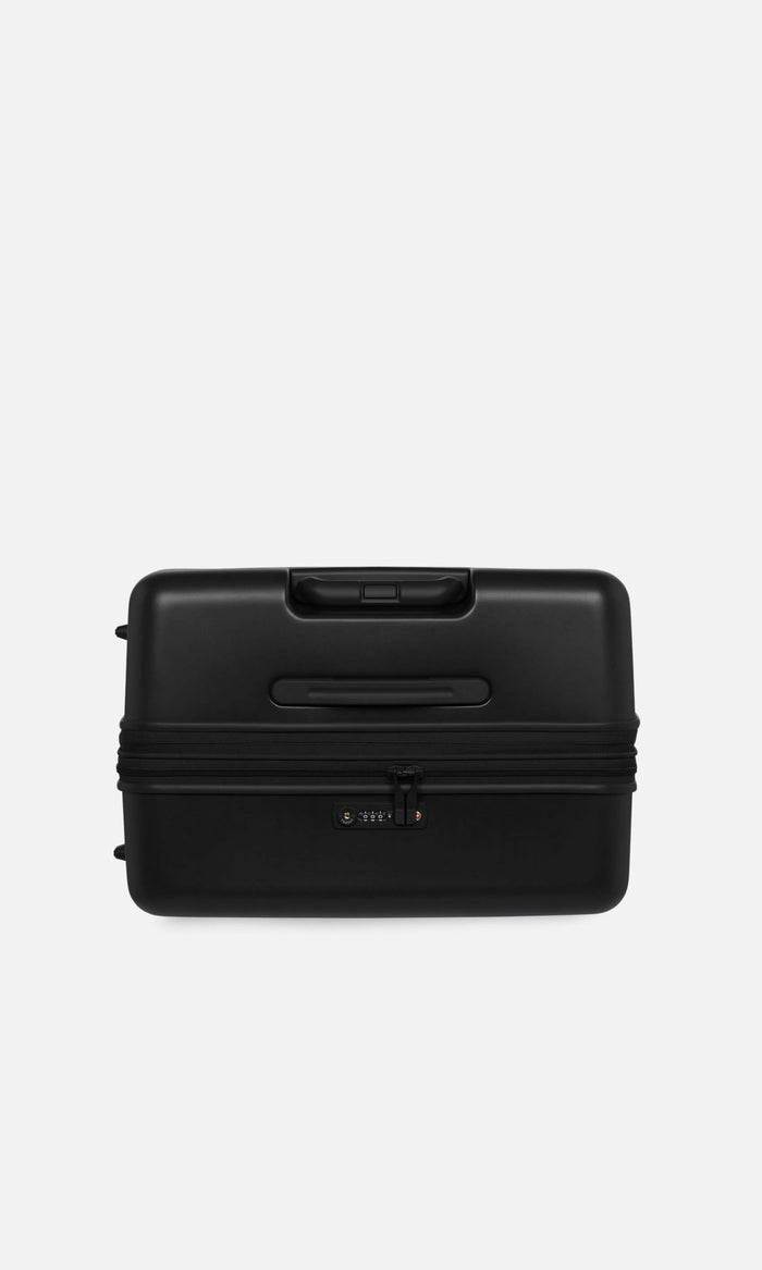 a black suitcase with a lock